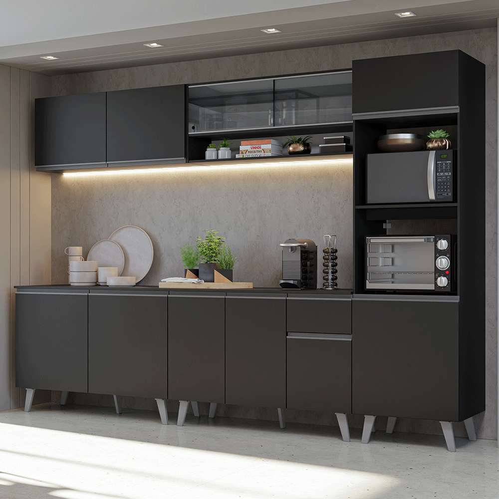 Armário de Cozinha Completa 300 cm Preto Nice Madesa 01
