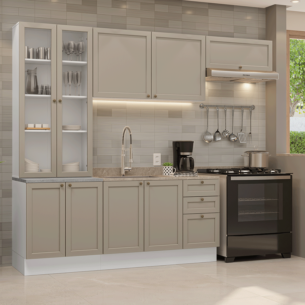 Armário de Cozinha Completa 270 cm Branco/Crema Vik Madesa 05