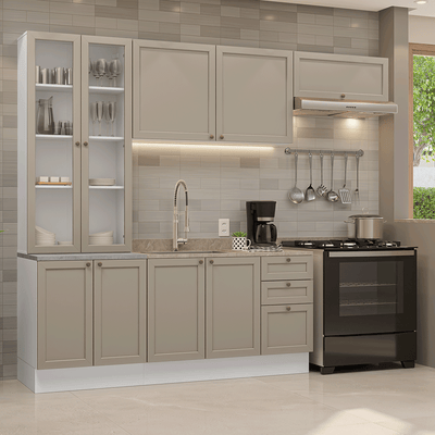 Armário de Cozinha Completa 270 cm Branco/Crema Vik Madesa 05