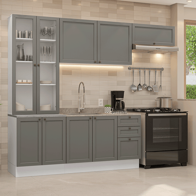 Armário de Cozinha Completa 270 cm Branco/Cinza Vik Madesa 05