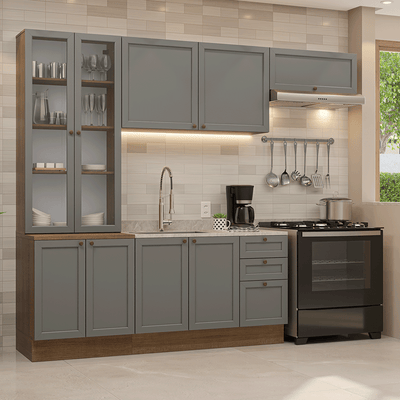 Armário de Cozinha Completa 270 cm Rustic/Cinza Vik Madesa 05