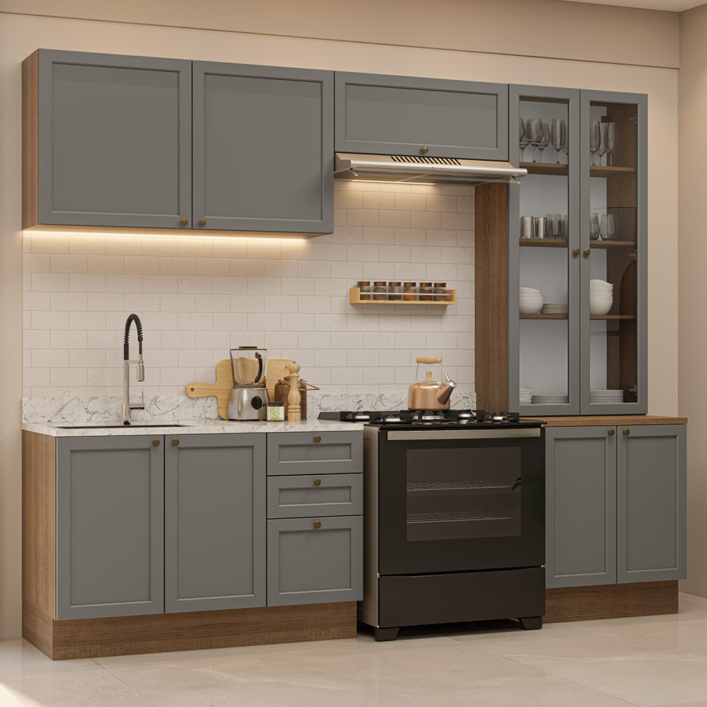 Armário de Cozinha Completa 270 cm Rustic/Cinza Vik Madesa 06