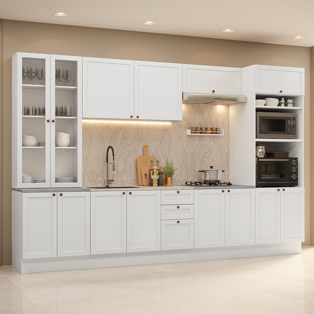Armário de Cozinha Completa 340 cm Branco Vik Madesa 01