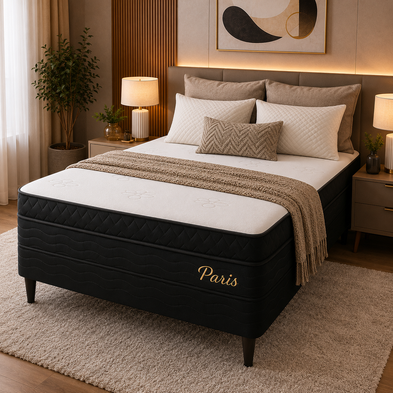 Cama Box Casal (Base + Colchão) Paris Topazio