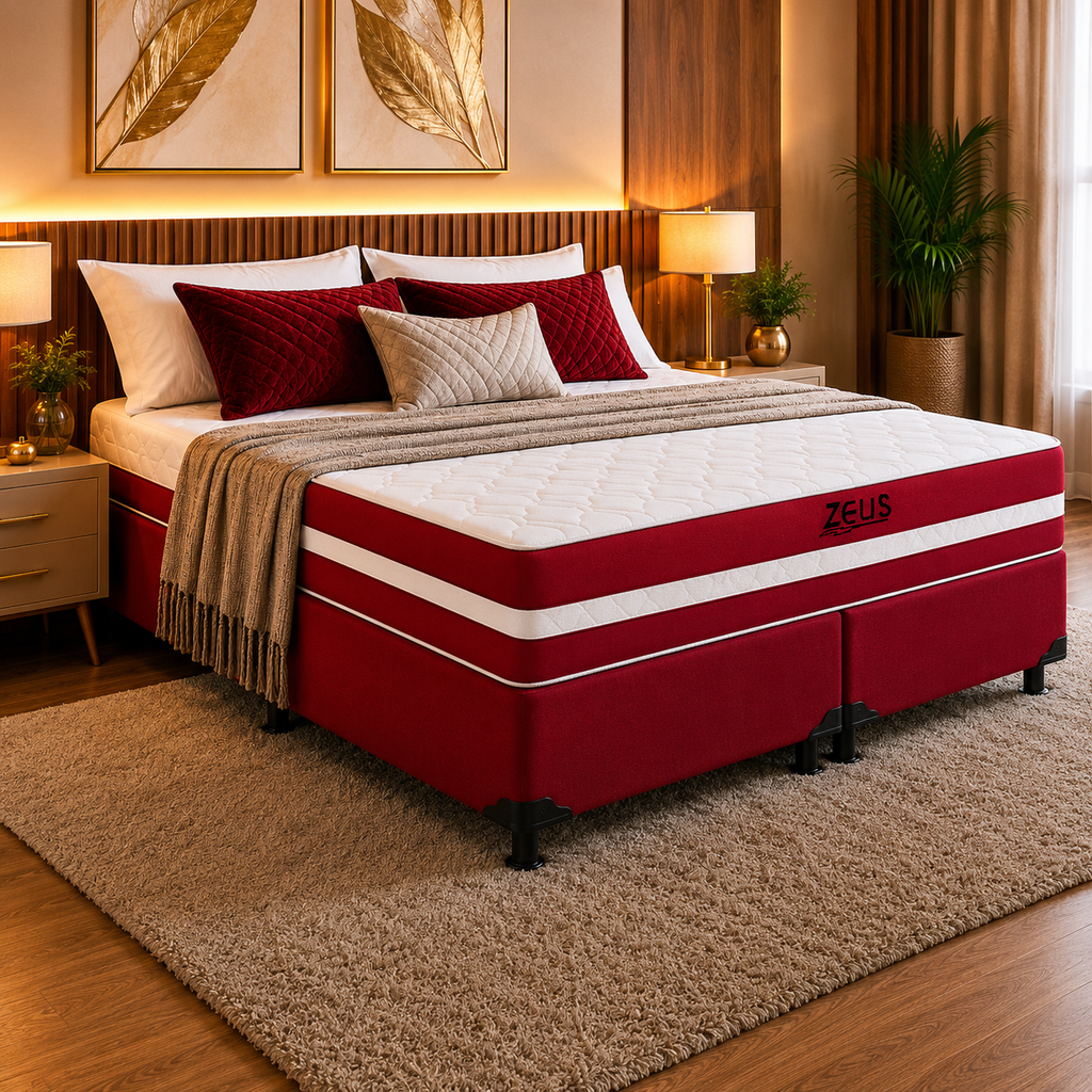 Cama Box Queen Zeus (Colchão + Base) 158x198 Molas Ensacadas Bacetto