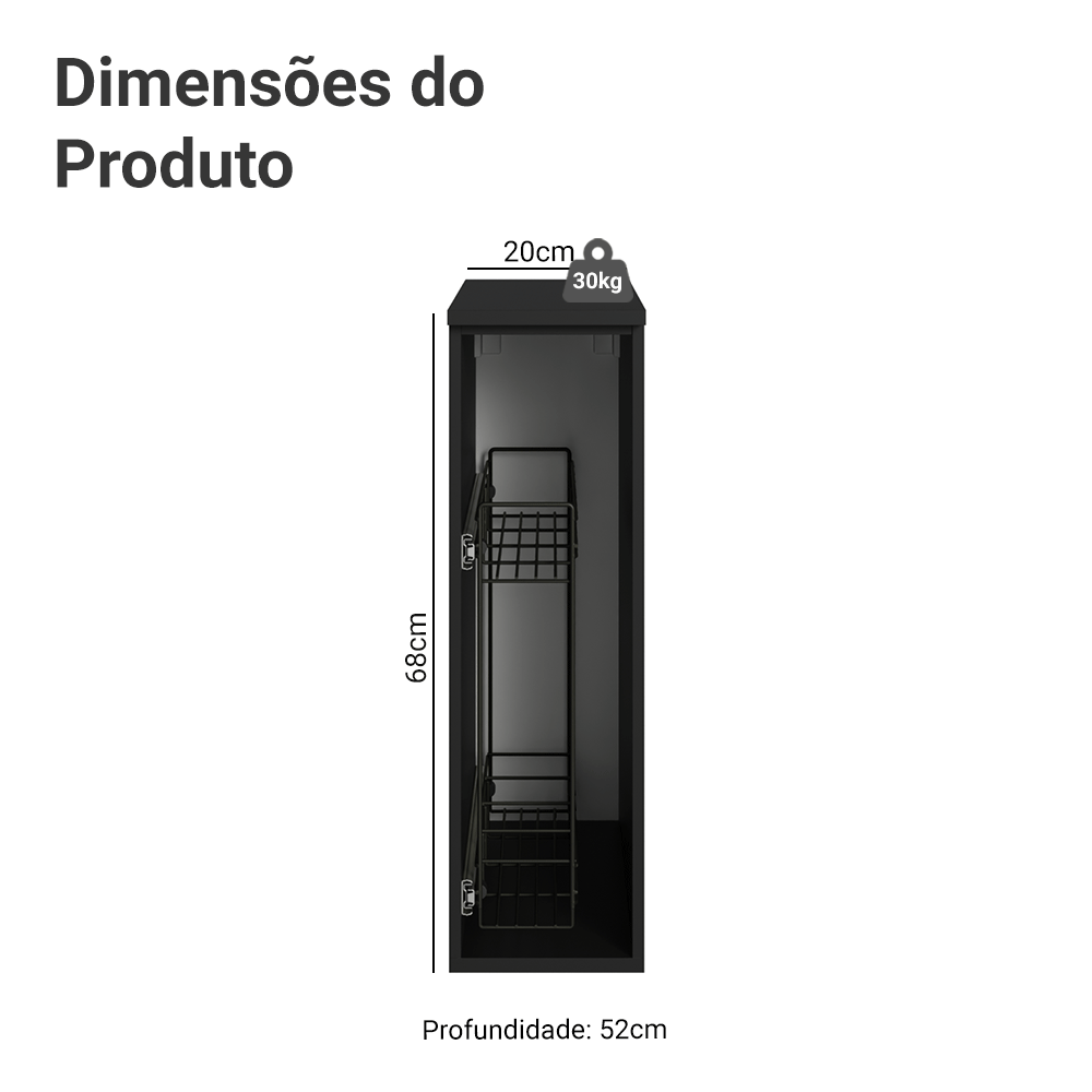 Balcão Porta-Temperos 20 cm Suspenso Preto Nice Madesa