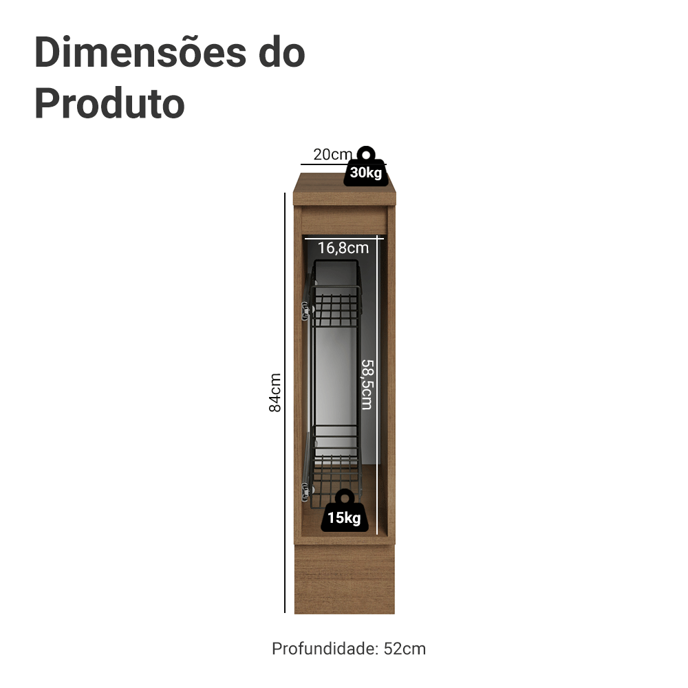 Balcão Porta-Temperos 20 cm 1 Porta Rustic/Cinza Lux Madesa