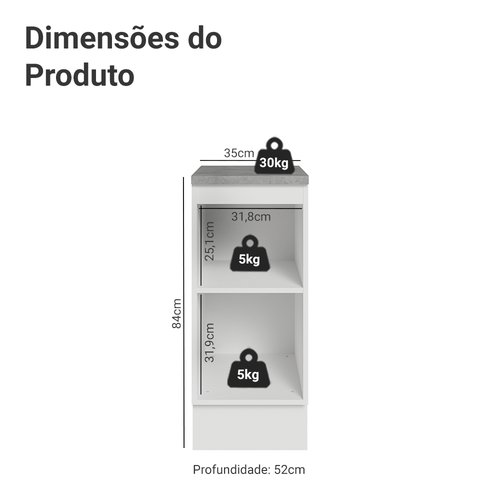 Balcão de Cozinha 35 cm 1 Porta Branco/Preto Lux Madesa