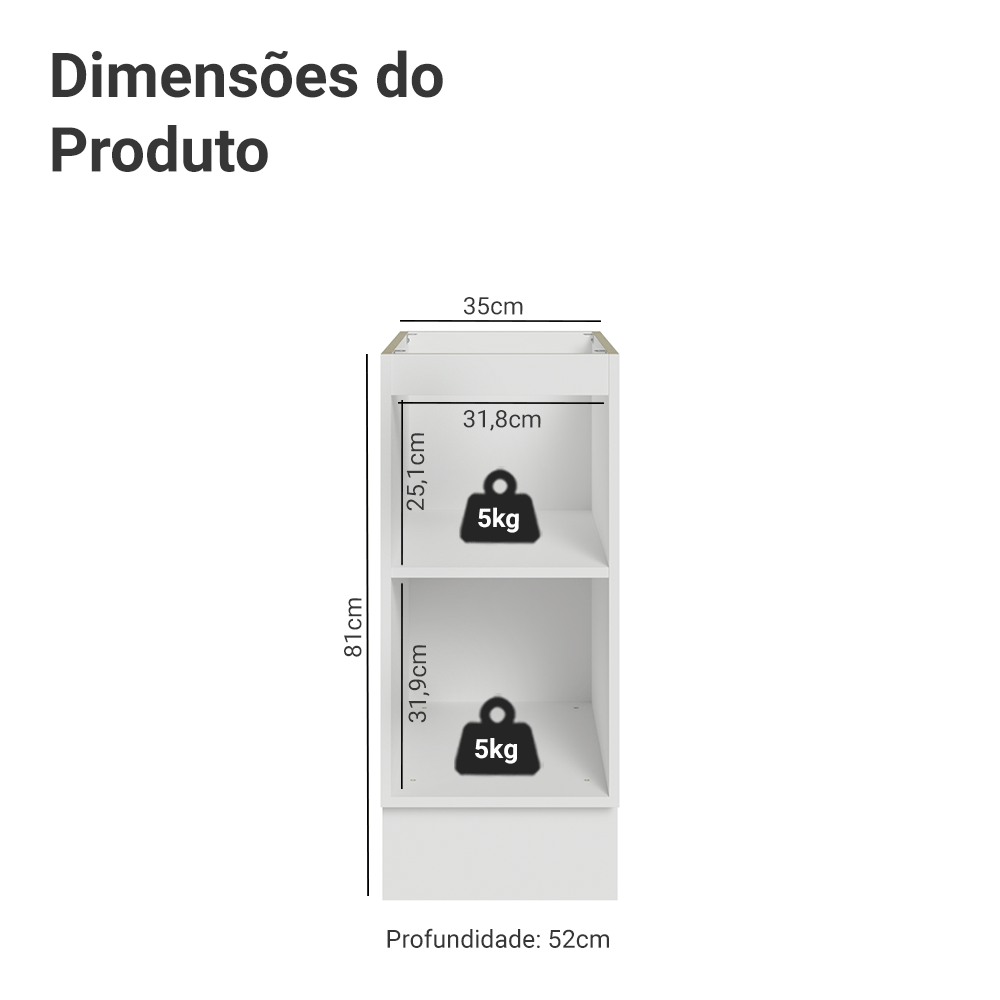 Balcão de Cozinha 35 cm 1 Porta (Sem Tampo) Branco/Cinza Lux Madesa