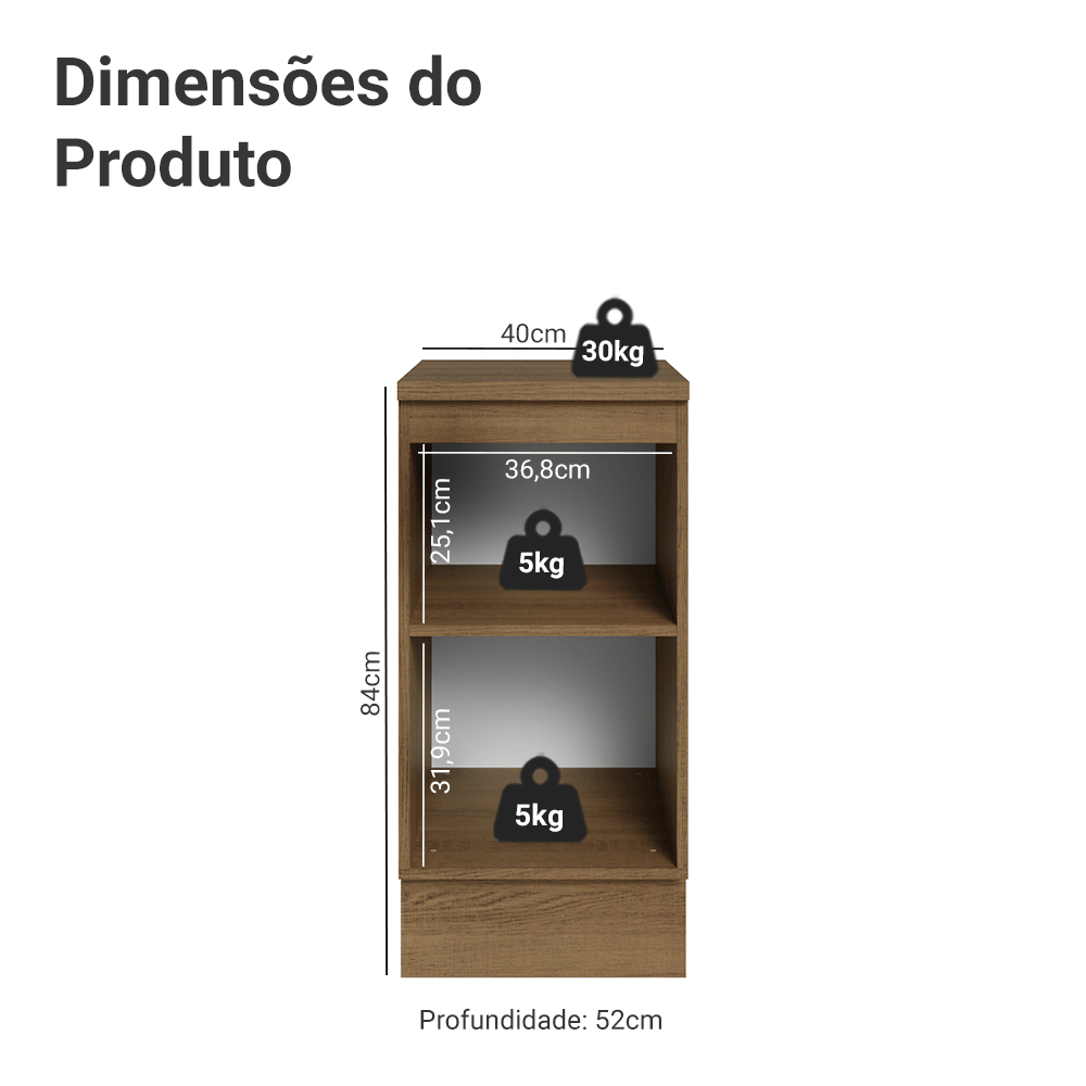 Balcão de Cozinha 40 cm 1 Porta Rustic/Cinza Lux Madesa