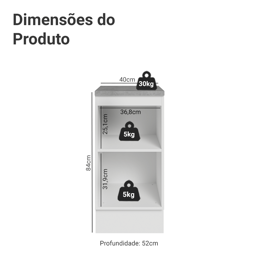 Balcão de Cozinha 40 cm 1 Porta Branco/Cinza Lux Madesa