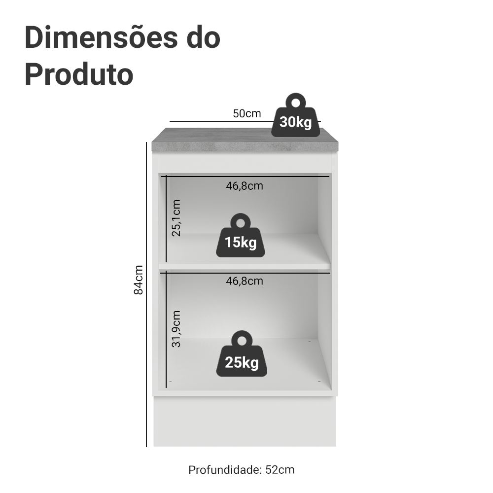 Balcão de Cozinha 50 cm 1 Porta Branco/Preto Lux Madesa