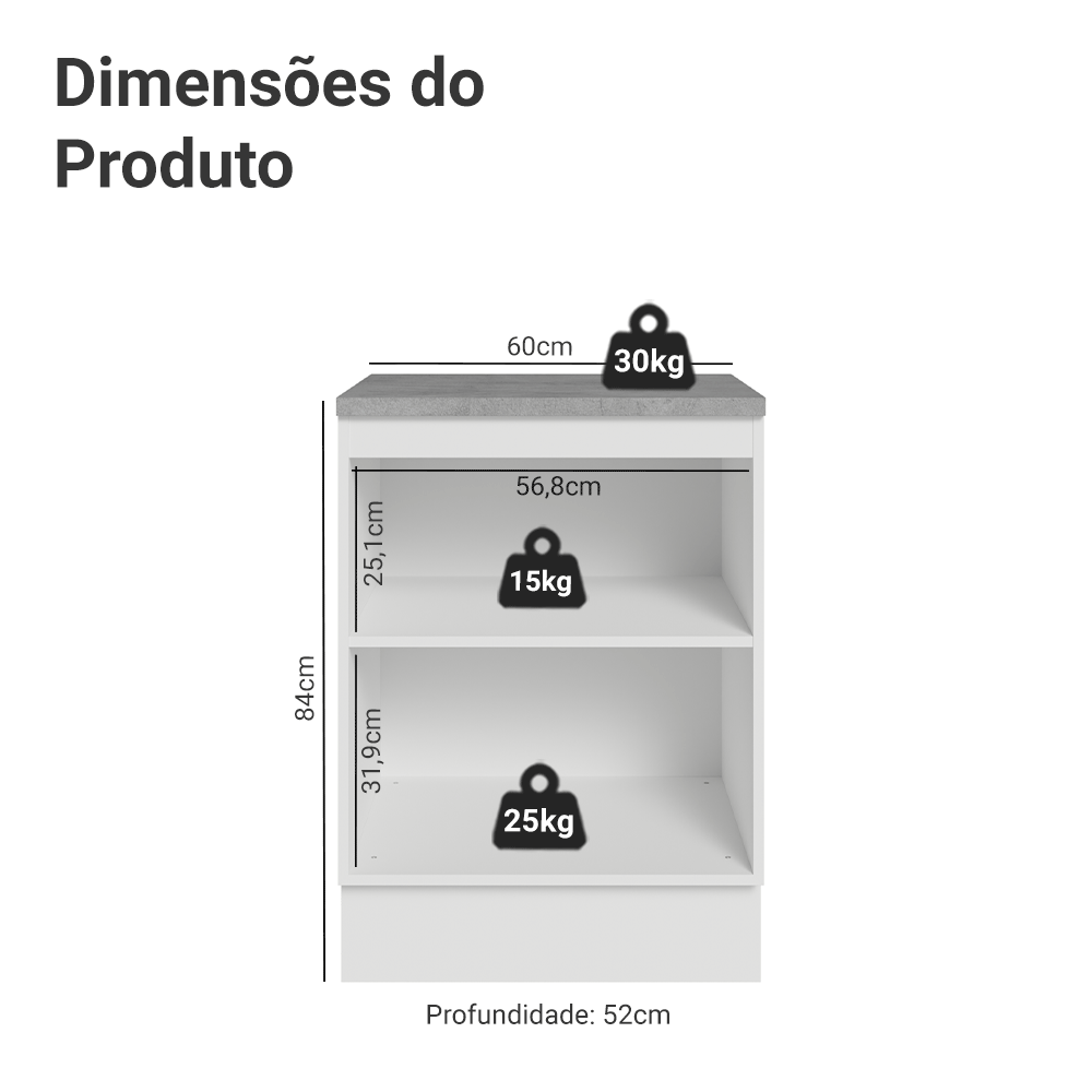 Balcão de Cozinha 60 cm 1 Porta Branco/Preto Lux Madesa