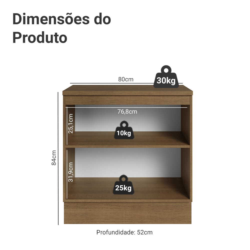 Balcão de Cozinha 80 cm 2 Portas Rustic/Cinza Lux Madesa