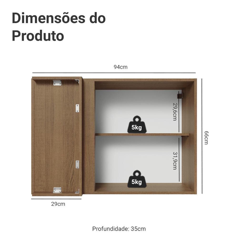 Armário Aéreo de Canto 1 Porta Rustic/Cinza Lux Madesa