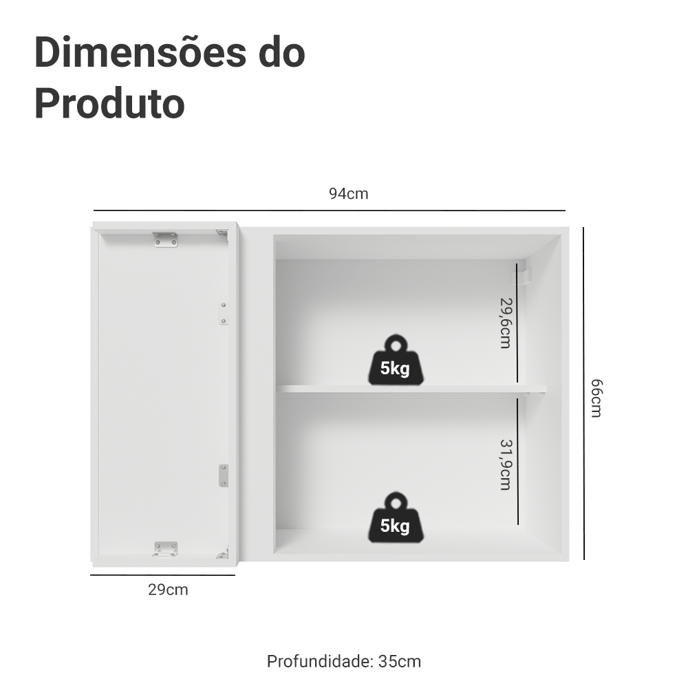 Armário Aéreo de Canto 1 Porta Branco/Cinza Lux Madesa
