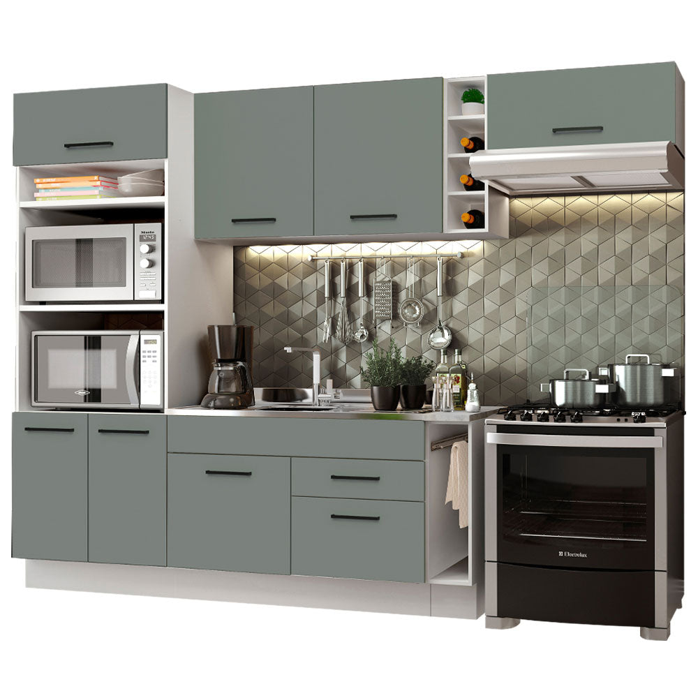 Armário de Cozinha Completa 290cm Branco/Cinza Agata Madesa 02