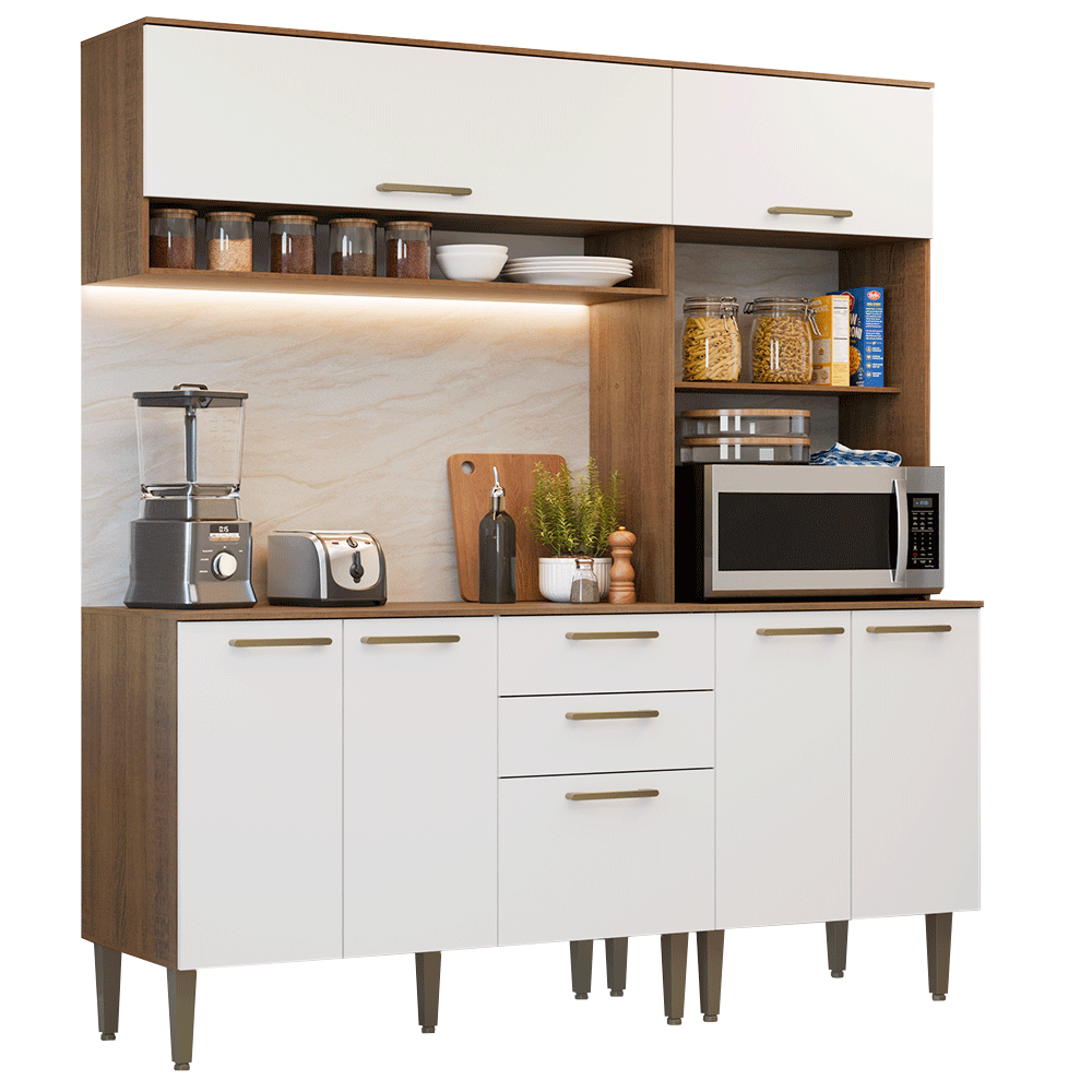 Armário de Cozinha Completa Lille 165 cm Rustic/Branco Madesa 01