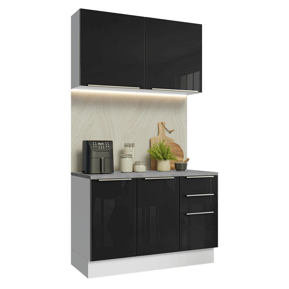 Armário de Cozinha Compacta 120 x 60 cm Branco/Preto Lux Madesa 02