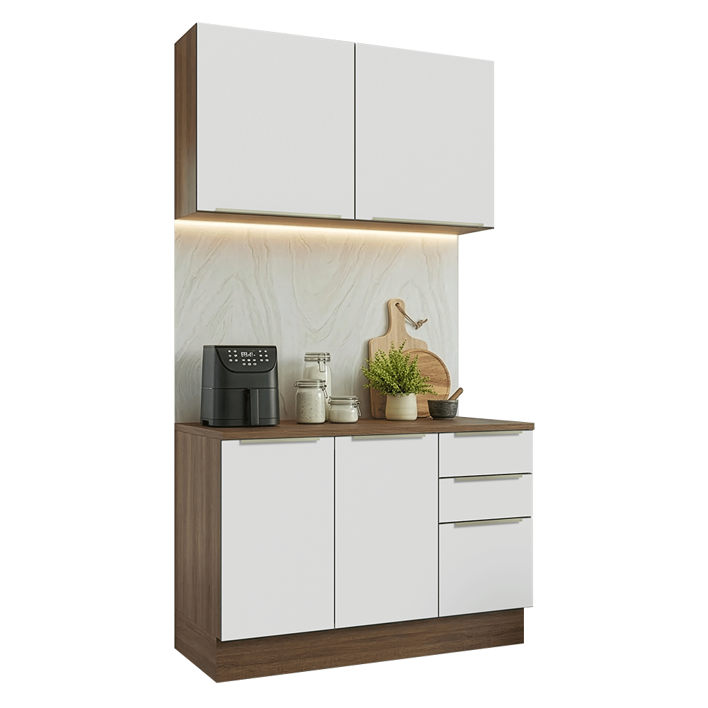 Armário de Cozinha Compacta 120 x 60 cm Rustic/Branco Veludo Lux Madesa 02