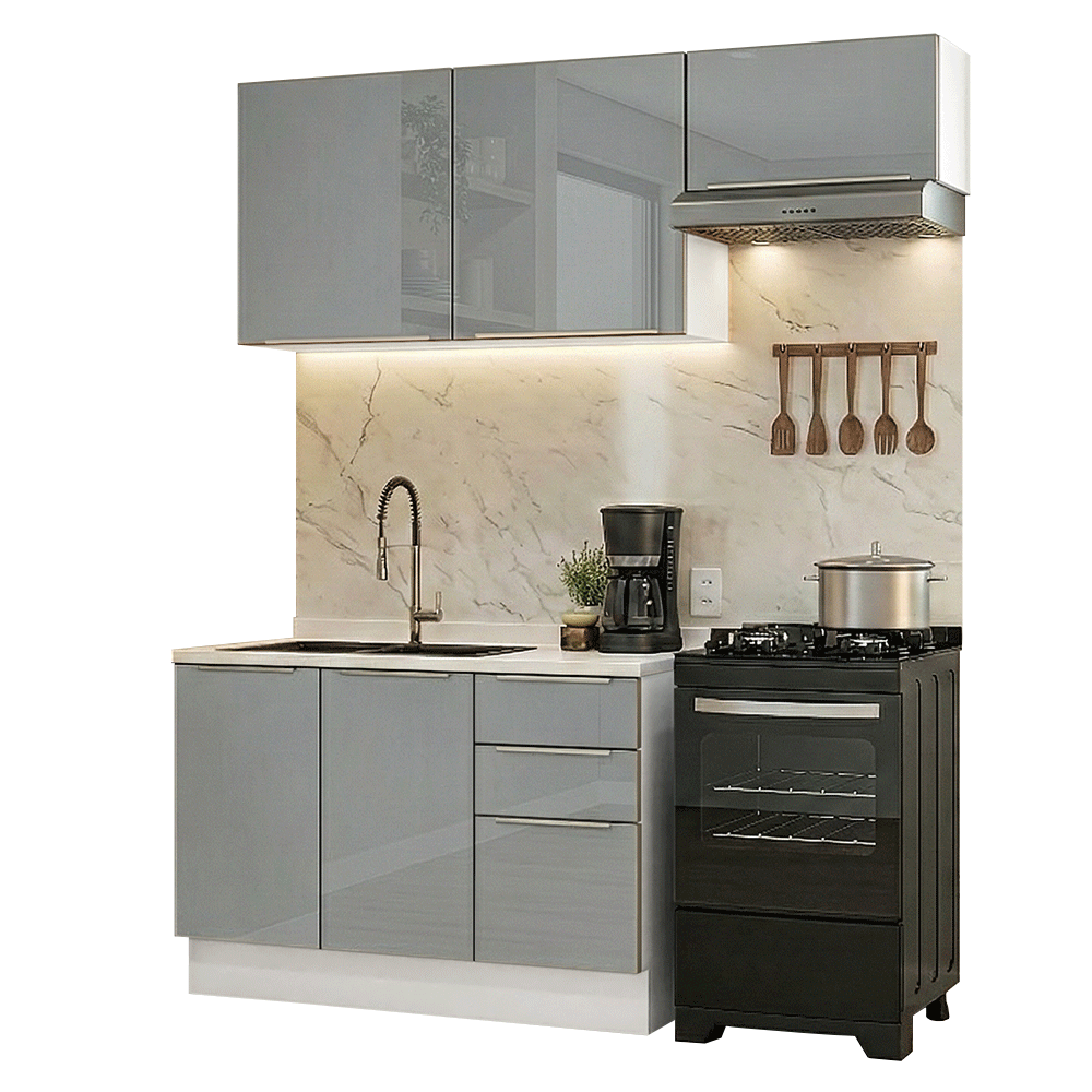 Armário de Cozinha Compacta 180 x 60 cm Branco/Cinza Lux Madesa 03