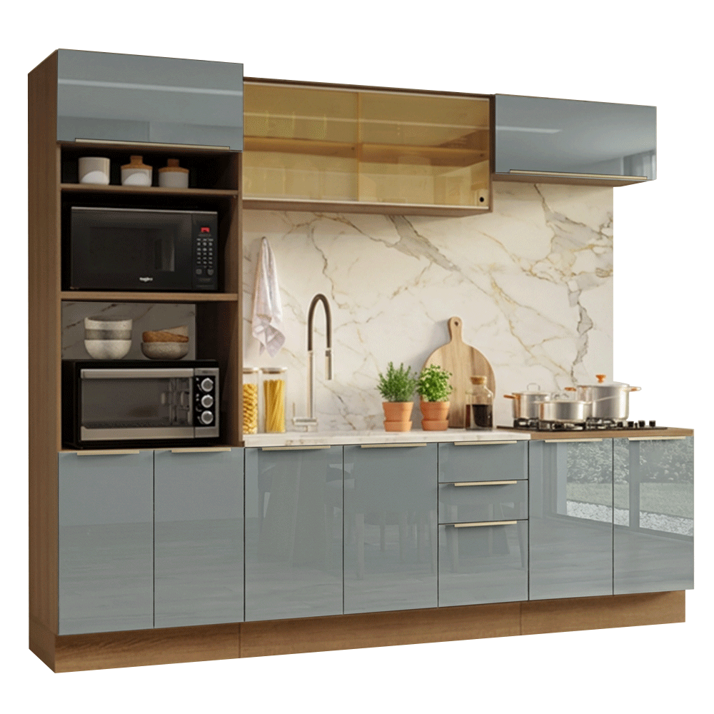 Armário de Cozinha Completa 270 cm Rustic/Cinza Lux Madesa 05