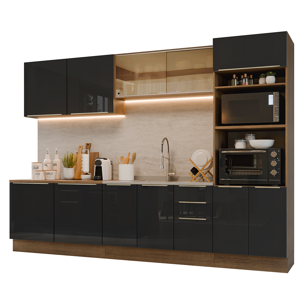 Armário de Cozinha Completa 310 cm Rustic/Preto Lux Madesa 03