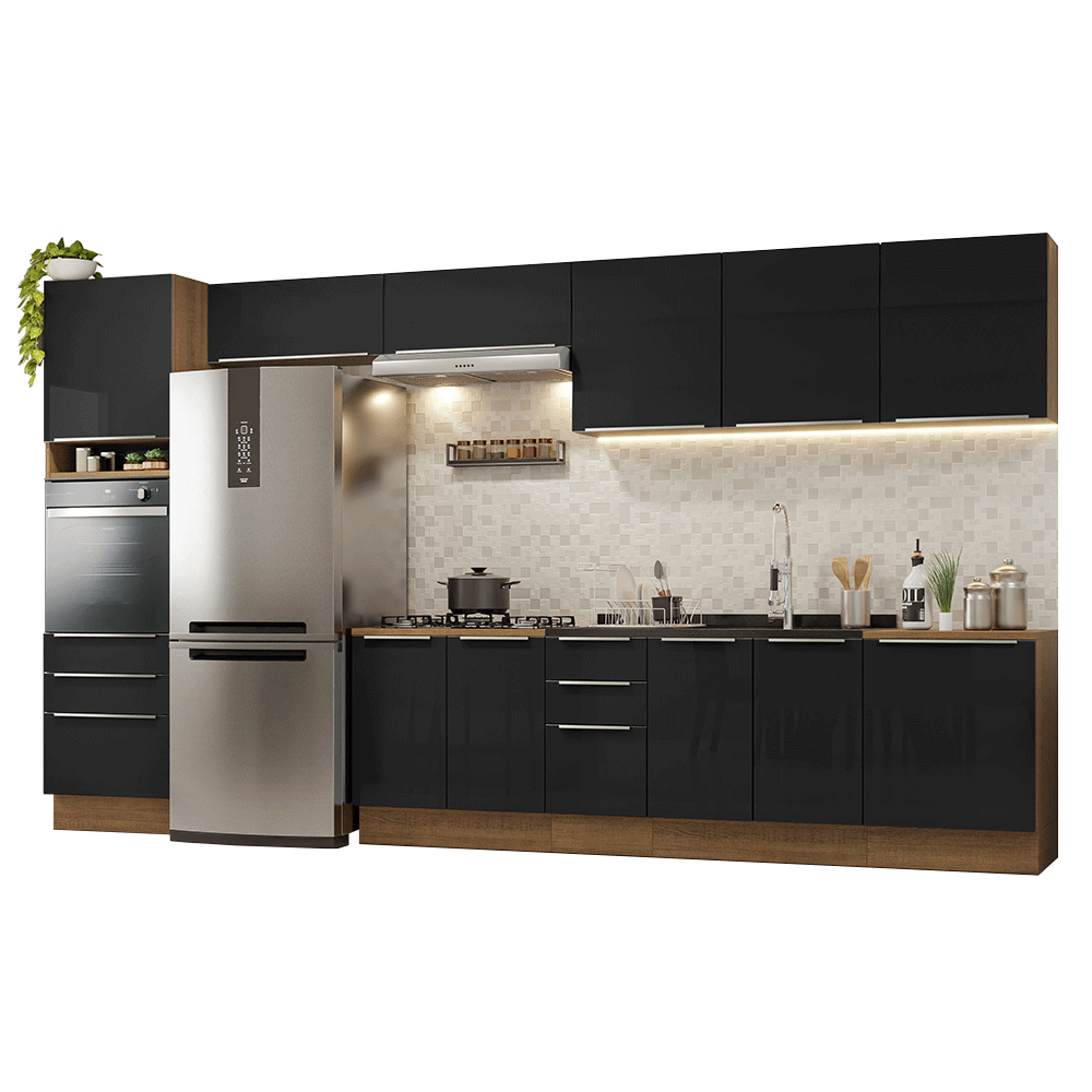 Armário de Cozinha Completa 400 cm Rustic/Preto Lux Madesa 05