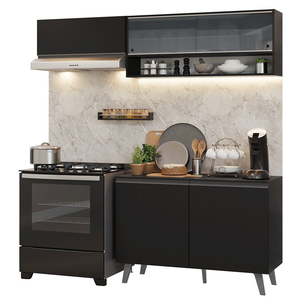 Armário de Cozinha Compacta 200 cm Preto Nice Madesa 10