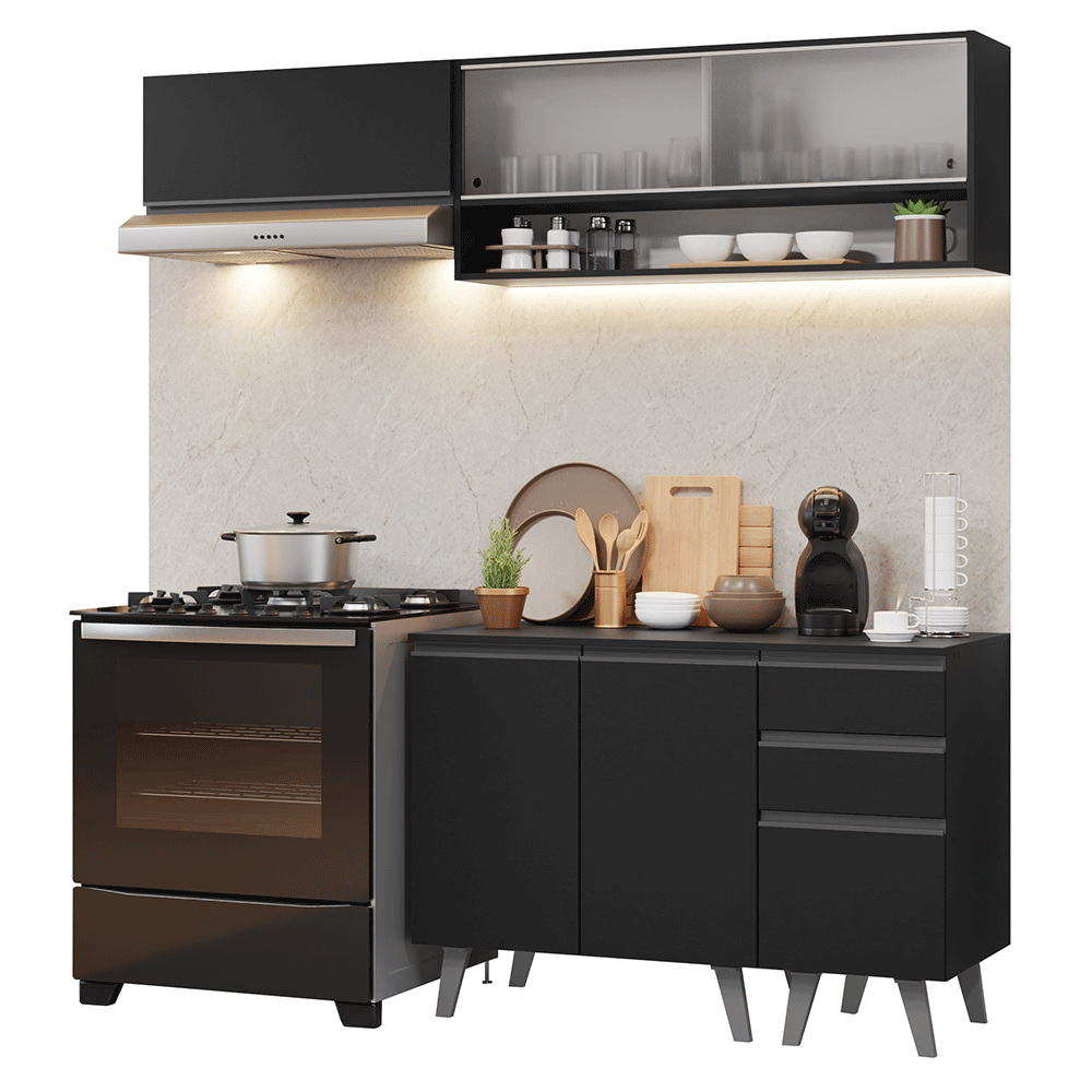 Armário de Cozinha Compacta 200 cm Preto Nice Madesa 13