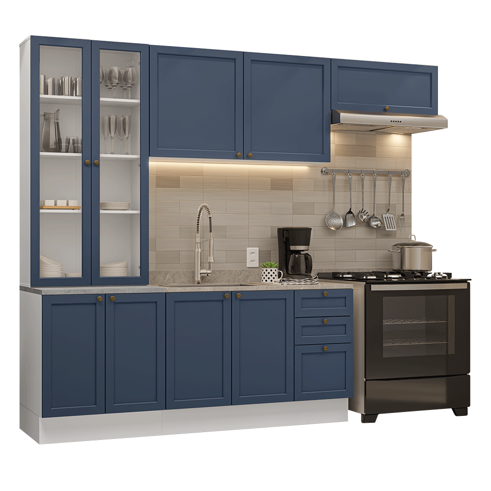 Armário de Cozinha Completa 270 cm Branco/Azul Vik Madesa 05