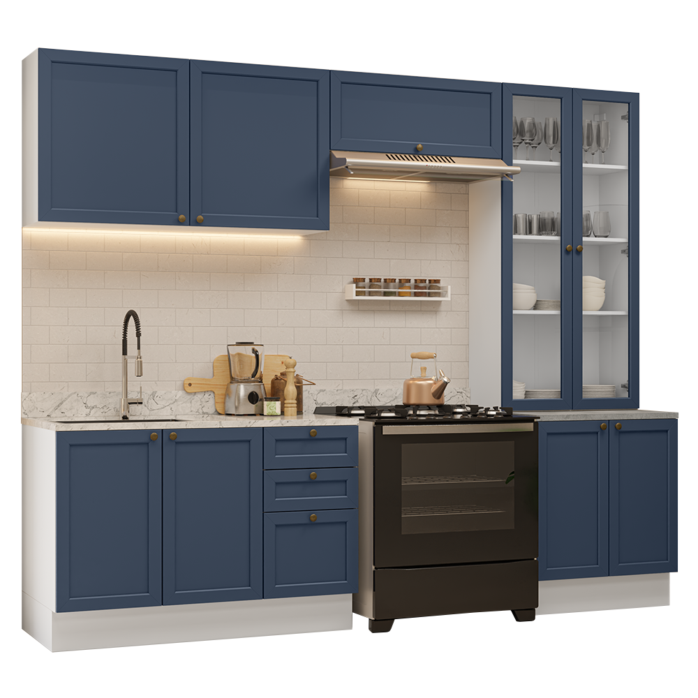 Armário de Cozinha Completa 270 cm Branco/Azul Vik Madesa 06