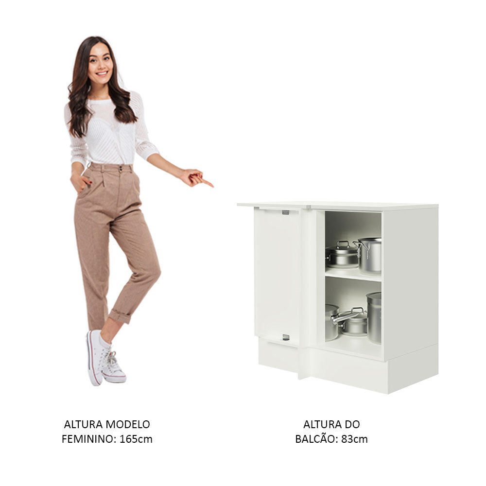 Balcão de Canto Madesa Smart 100% MDF com Tampo 1 Porta Branco Brilho