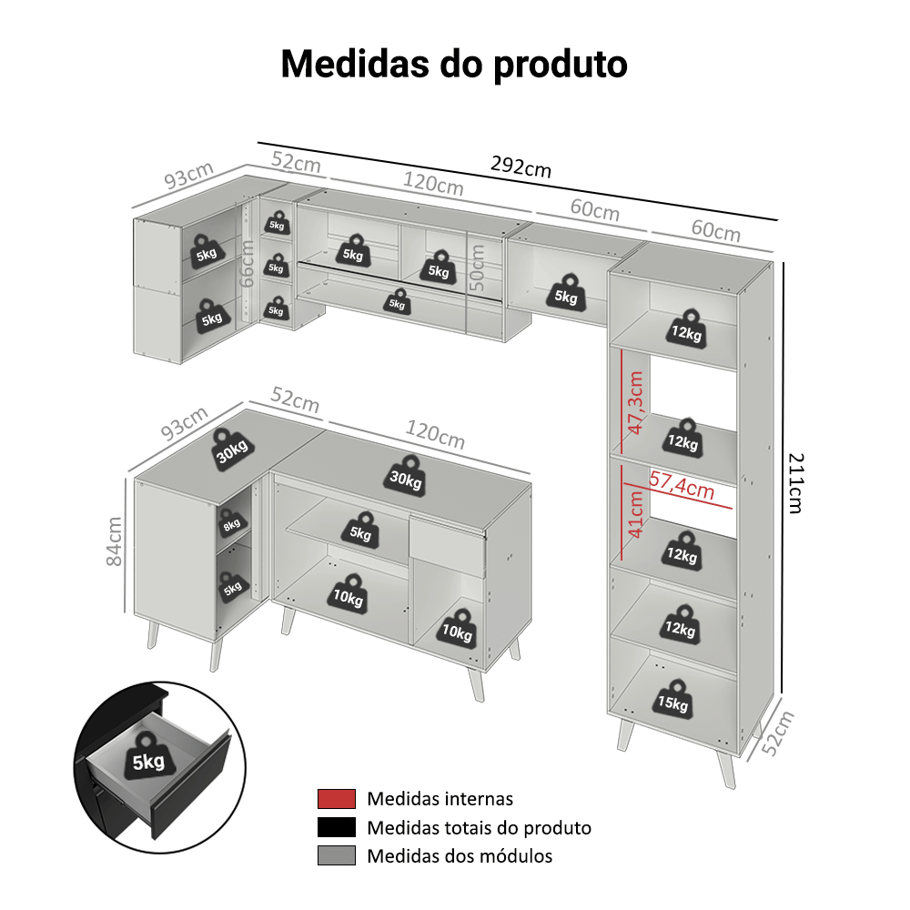 Armário de Cozinha Completa de Canto 385 cm Preto Nice Madesa 04