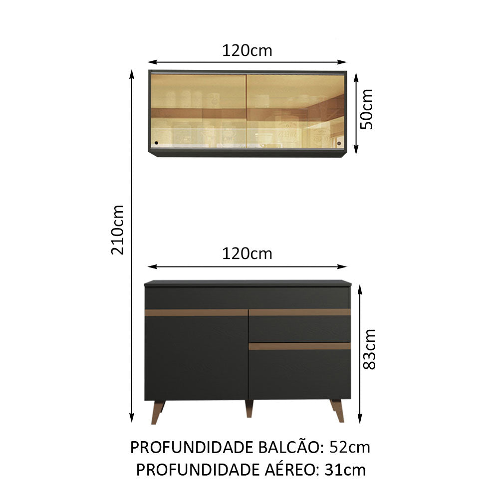 Armário de Cozinha Compacta 120cm Madesa Preto