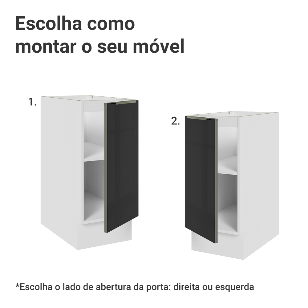 Balcão de Cozinha 35 cm 1 Porta (Sem Tampo) Branco/Preto Lux Madesa