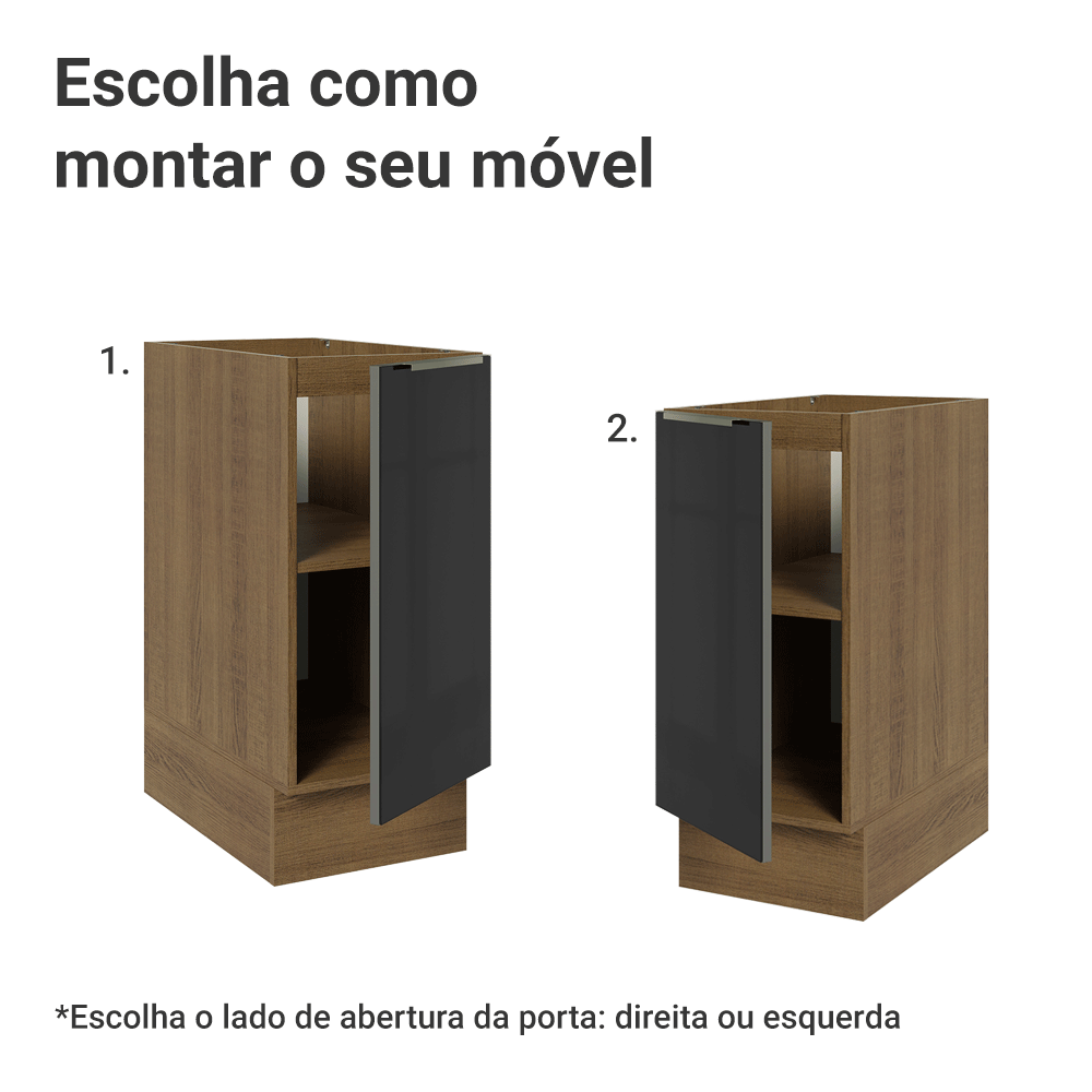 Balcão de Cozinha 35 cm 1 Porta (Sem Tampo) Rustic/Preto Lux Madesa