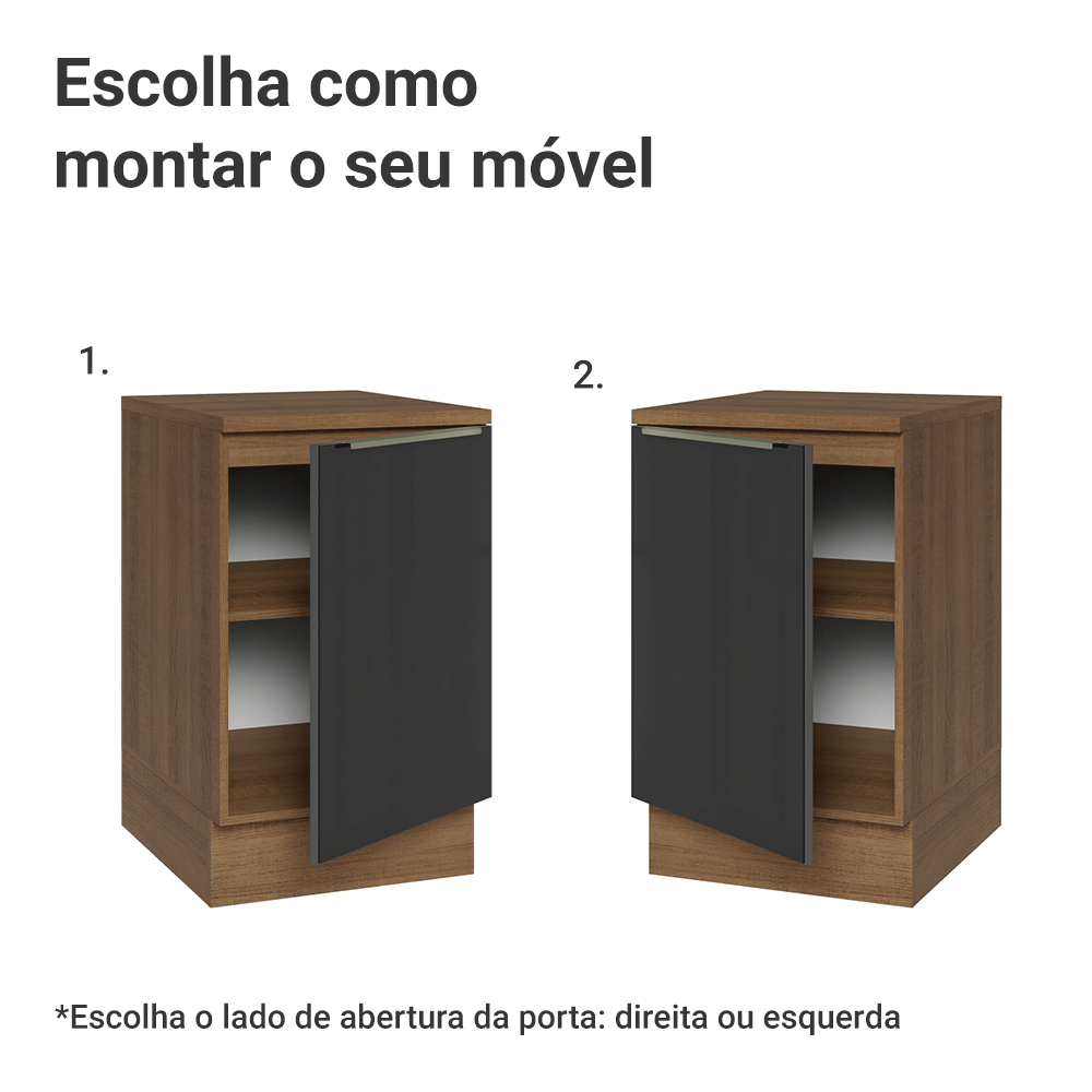 Balcão de Cozinha 50 cm 1 Porta Rustic/Preto Lux Madesa