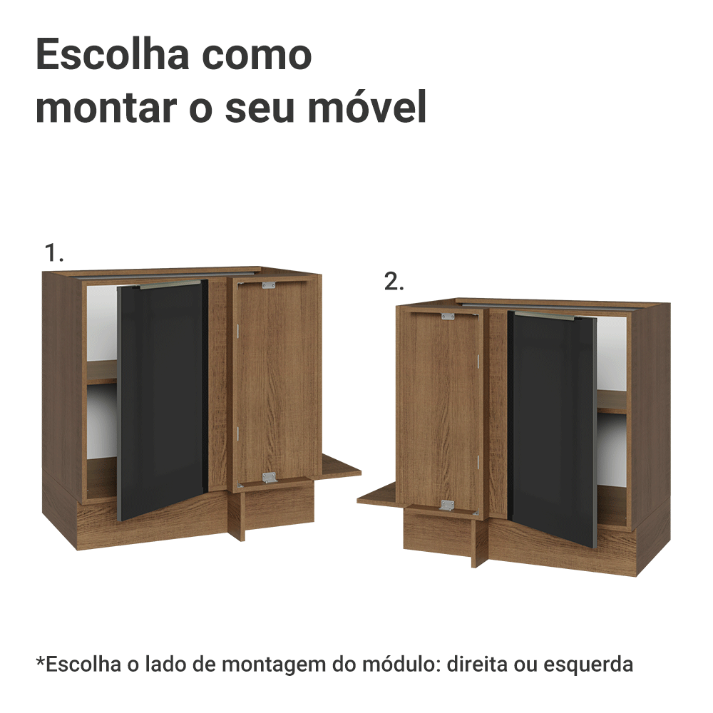 Balcão de Canto 1 Porta (Sem Tampo) Rustic/Preto Lux Madesa