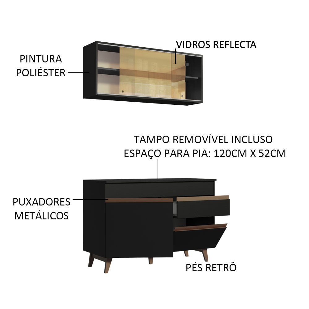 Armário de Cozinha Compacta 120cm Madesa Preto