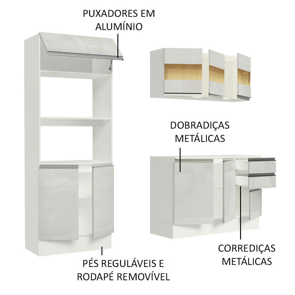 Armário de Cozinha Compacta 100% MDF 190 cm Frentes Branco Brilho Smart Madesa XP