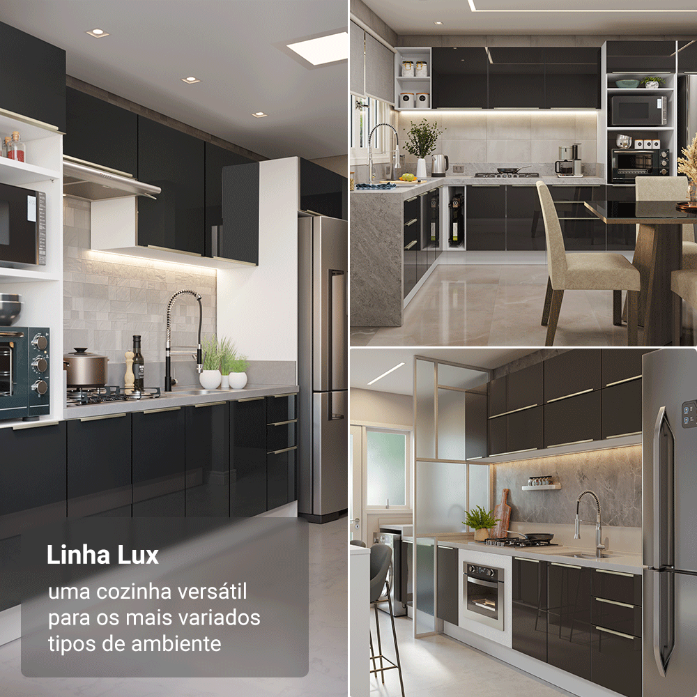 Balcão Porta-Temperos 20 cm 1 Porta (Sem Tampo) Branco/Preto Lux Madesa