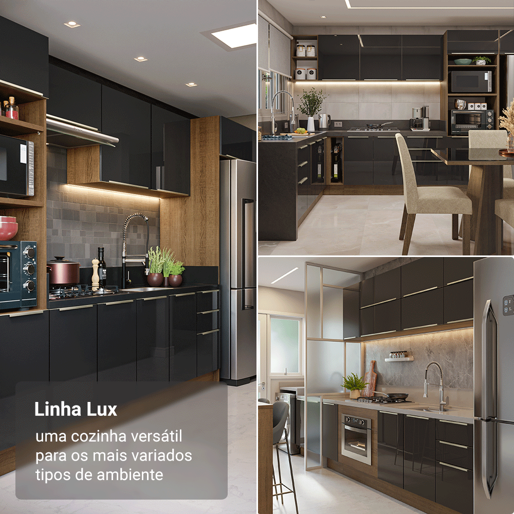 Balcão de Cozinha 50 cm 1 Porta Rustic/Preto Lux Madesa