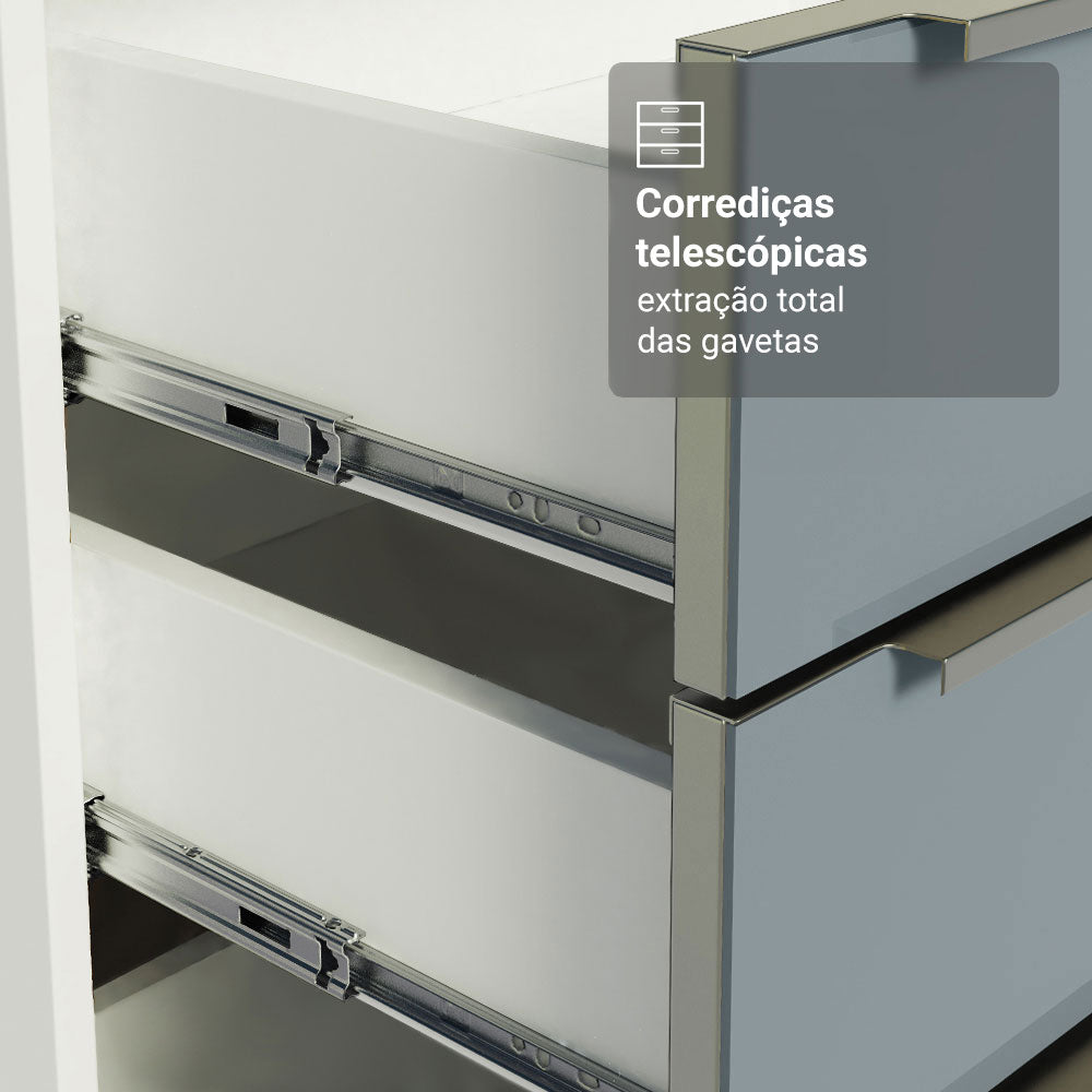 Balcão de Cozinha 60 cm 3 Gavetas Branco/Cinza Lux Madesa