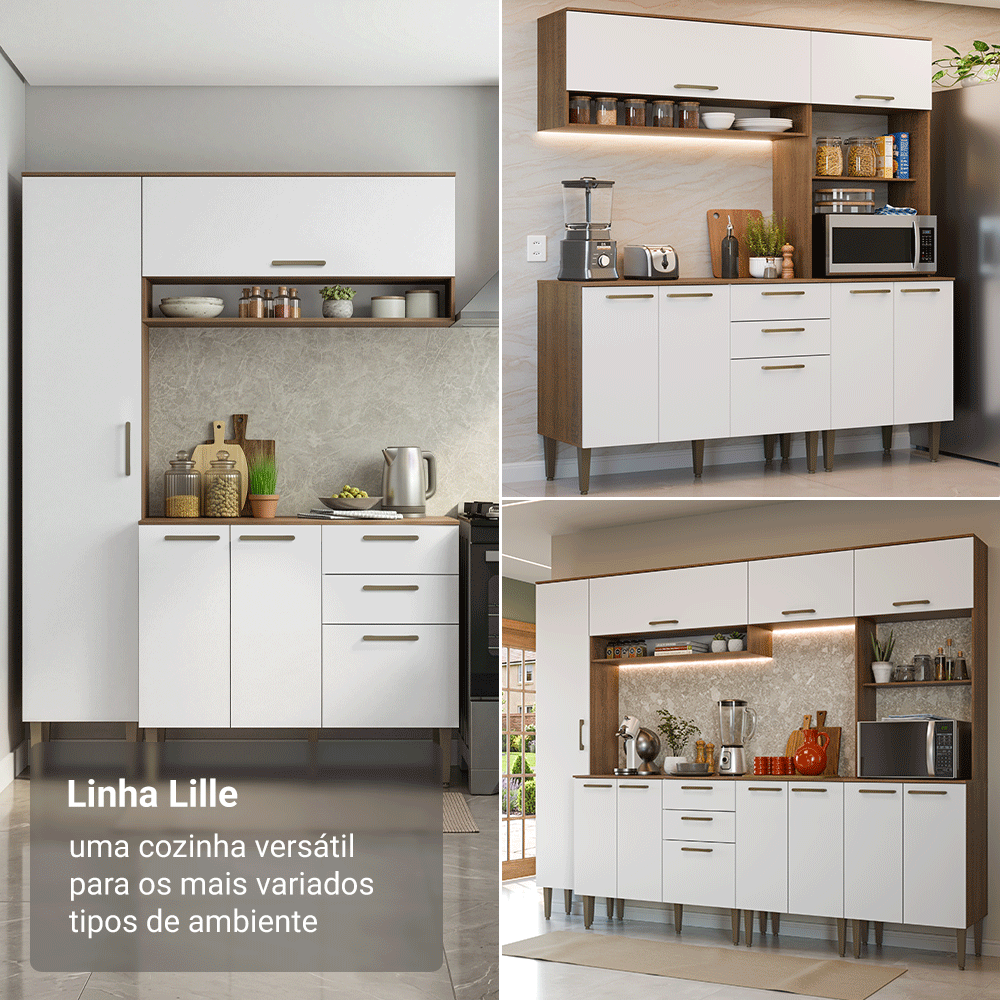 Armário de Cozinha Completa 225 cm Rustic/Branco Lille Madesa 01