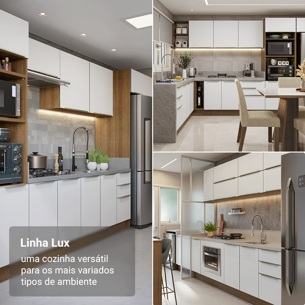 Armário de Cozinha Compacta 120 x 60 cm Rustic/Branco Veludo Lux Madesa 02