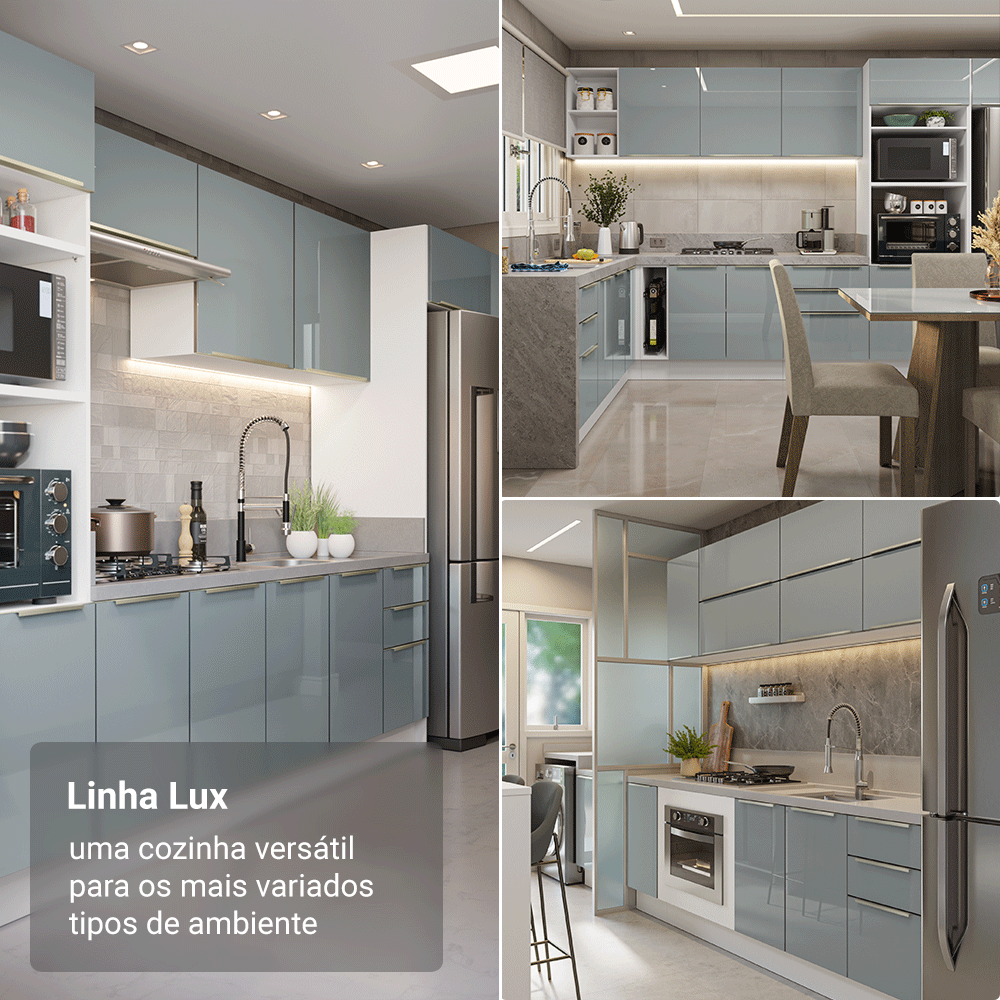 Armário de Cozinha Completa 280 x 60 cm Branco/Cinza Lux Madesa 02