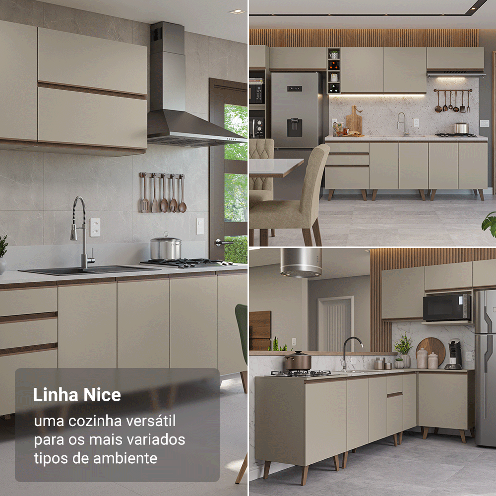 Armário de Cozinha Compacta 180 cm Crema Nice Madesa 01