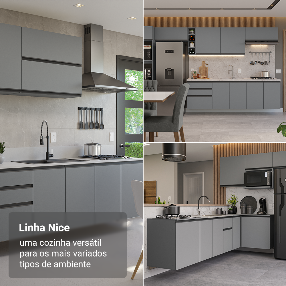 Armário de Cozinha Compacta 180 cm Suspenso Cinza Nice Madesa 04