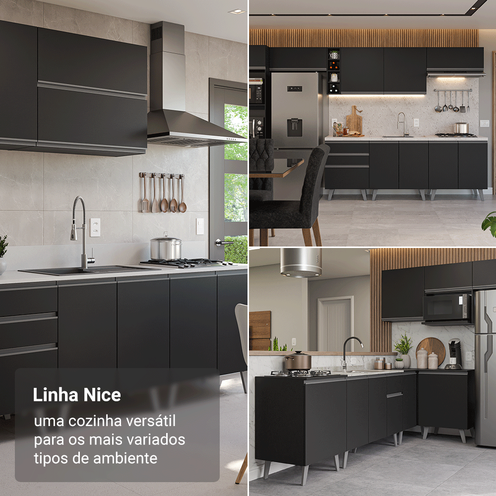 Armário de Cozinha Completa 300 cm Preto Nice Madesa 05